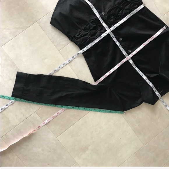 THEORY Shirt Ruched Waist Button down Long Sleeve Cotton Stretch Blend Black S - Picture 8 of 11